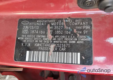 2013 Hyundai Accent Gls from USA, damaged, VIN KMHCT4AE9DU521671